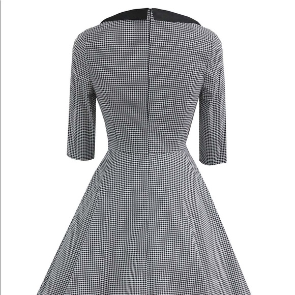 CONTRAST COLLAR HOUNDSTOOTH CIRCLE DRESS, LARGE - Picture 2 of 6